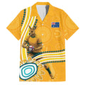 Personalised Australian Rugby Wallabies Family Matching Off The Shoulder Long Sleeve Dress and Hawaiian Shirt Aboriginal Art Kangaroo Player Design