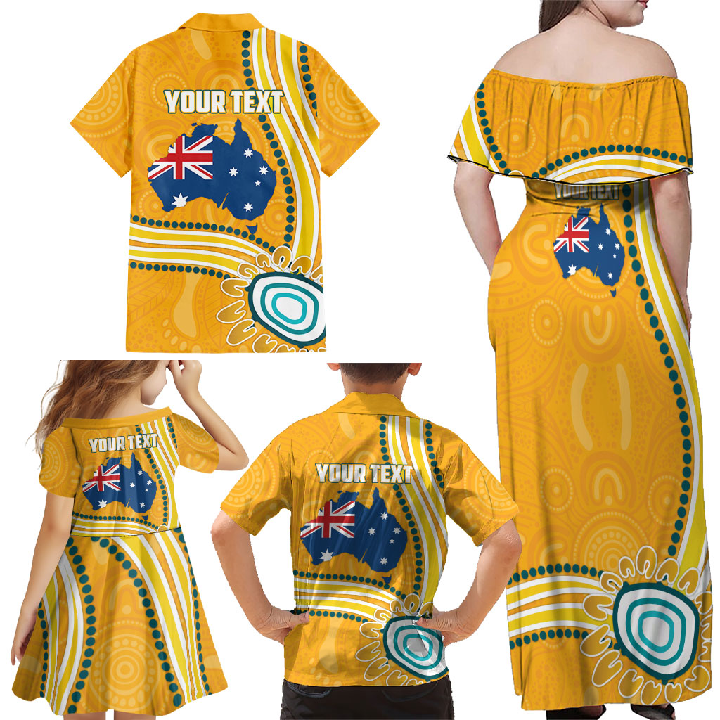 Personalised Australian Rugby Wallabies Family Matching Off Shoulder Maxi Dress and Hawaiian Shirt Aboriginal Art Kangaroo Player Design