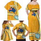 Personalised Australian Rugby Wallabies Family Matching Off Shoulder Maxi Dress and Hawaiian Shirt Aboriginal Art Kangaroo Player Design
