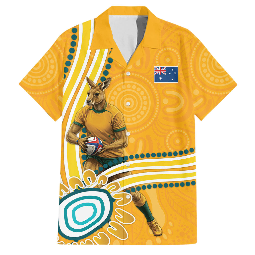 Personalised Australian Rugby Wallabies Family Matching Off Shoulder Maxi Dress and Hawaiian Shirt Aboriginal Art Kangaroo Player Design