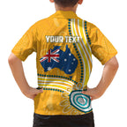 Personalised Australian Rugby Wallabies Family Matching Off Shoulder Short Dress and Hawaiian Shirt Aboriginal Art Kangaroo Player Design