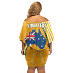 Personalised Australian Rugby Wallabies Family Matching Off Shoulder Short Dress and Hawaiian Shirt Aboriginal Art Kangaroo Player Design