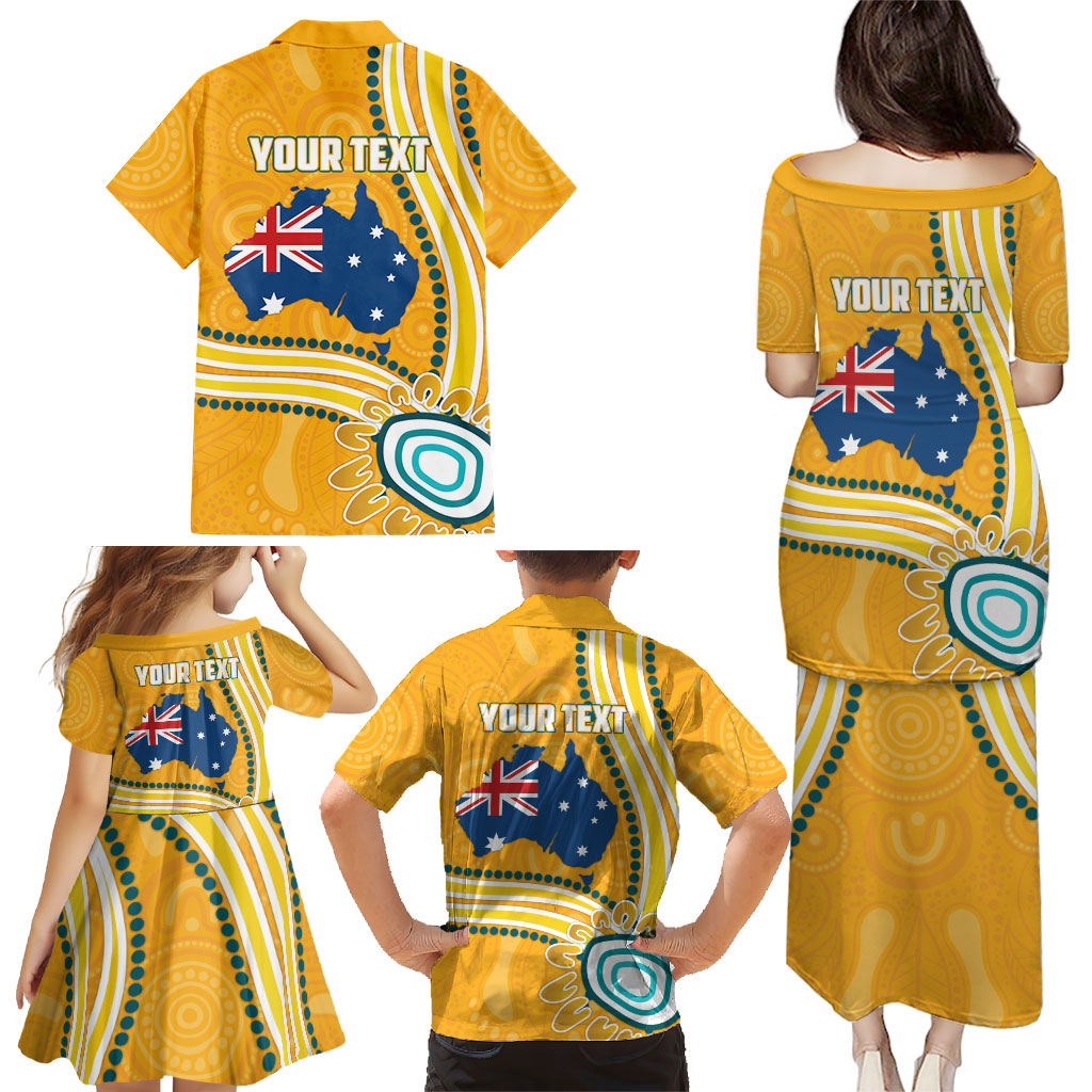 Personalised Australian Rugby Wallabies Family Matching Puletasi and Hawaiian Shirt Aboriginal Art Kangaroo Player Design