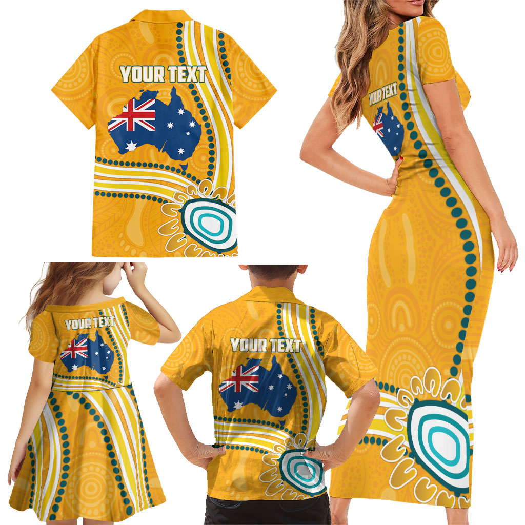 Personalised Australian Rugby Wallabies Family Matching Short Sleeve Bodycon Dress and Hawaiian Shirt Aboriginal Art Kangaroo Player Design