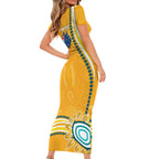 Personalised Australian Rugby Wallabies Family Matching Short Sleeve Bodycon Dress and Hawaiian Shirt Aboriginal Art Kangaroo Player Design