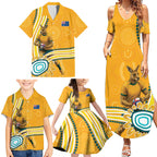 Personalised Australian Rugby Wallabies Family Matching Summer Maxi Dress and Hawaiian Shirt Aboriginal Art Kangaroo Player Design