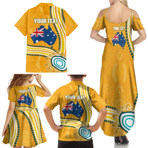 Personalised Australian Rugby Wallabies Family Matching Summer Maxi Dress and Hawaiian Shirt Aboriginal Art Kangaroo Player Design