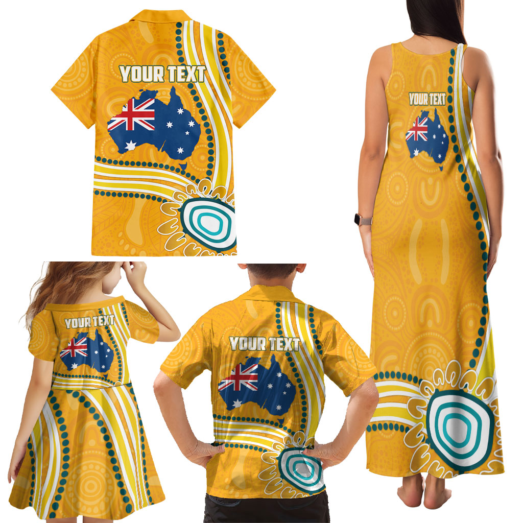 Personalised Australian Rugby Wallabies Family Matching Tank Maxi Dress and Hawaiian Shirt Aboriginal Art Kangaroo Player Design