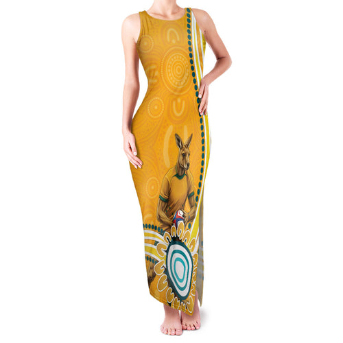 Personalised Australian Rugby Wallabies Family Matching Tank Maxi Dress and Hawaiian Shirt Aboriginal Art Kangaroo Player Design