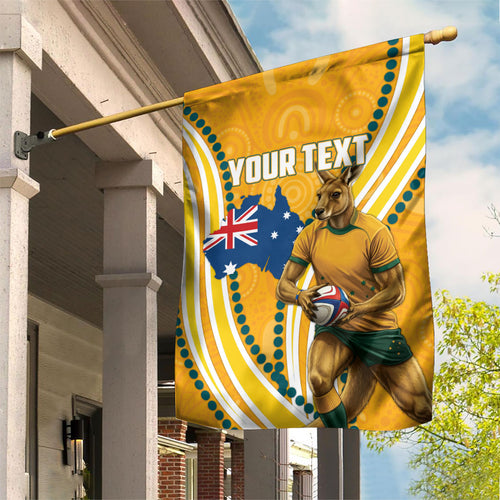 Personalised Australian Rugby Wallabies Garden Flag Aboriginal Art Kangaroo Player Design