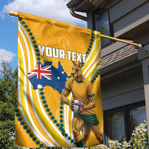Personalised Australian Rugby Wallabies Garden Flag Aboriginal Art Kangaroo Player Design