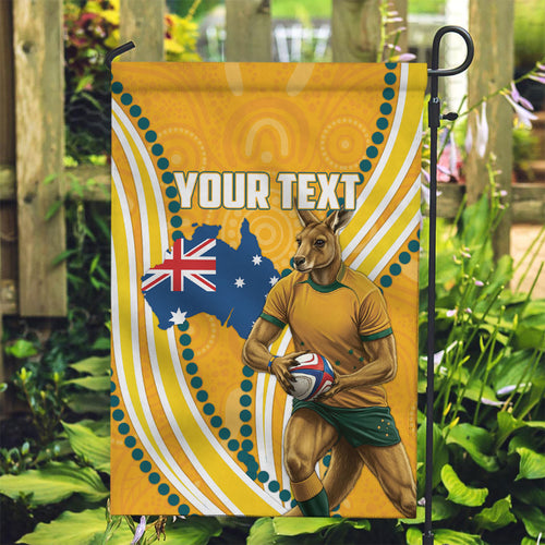 Personalised Australian Rugby Wallabies Garden Flag Aboriginal Art Kangaroo Player Design