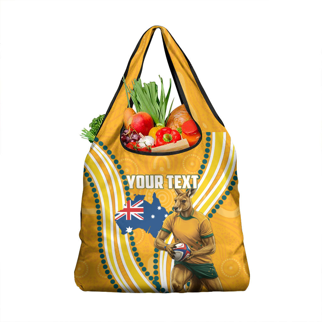 Personalised Australian Rugby Wallabies Grocery Bag Aboriginal Art Kangaroo Player Design