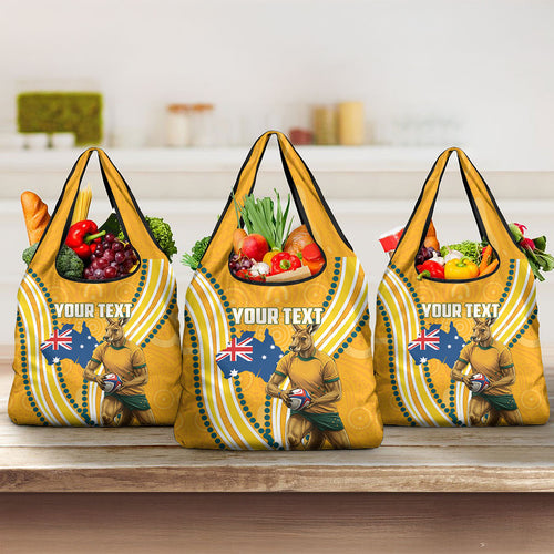 Personalised Australian Rugby Wallabies Grocery Bag Aboriginal Art Kangaroo Player Design