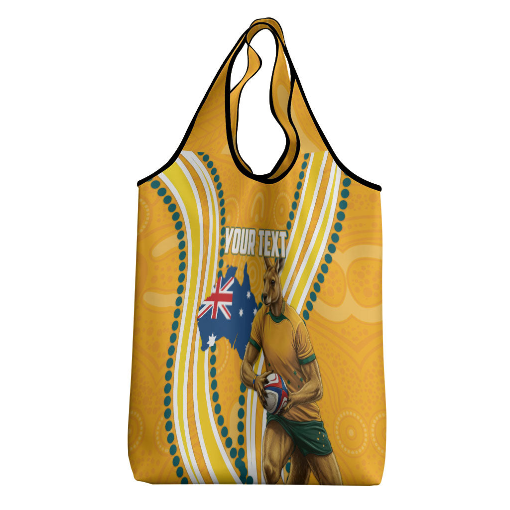 Personalised Australian Rugby Wallabies Grocery Bag Aboriginal Art Kangaroo Player Design
