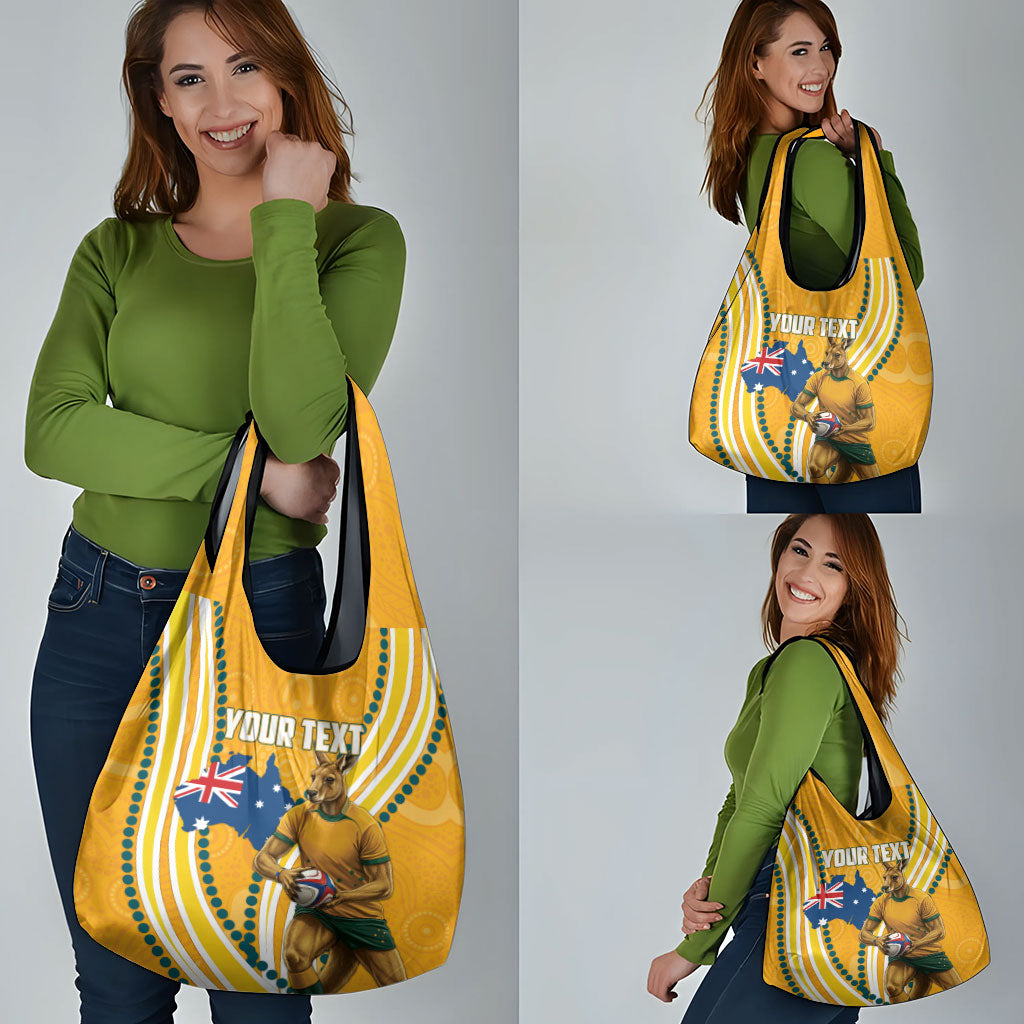 Personalised Australian Rugby Wallabies Grocery Bag Aboriginal Art Kangaroo Player Design