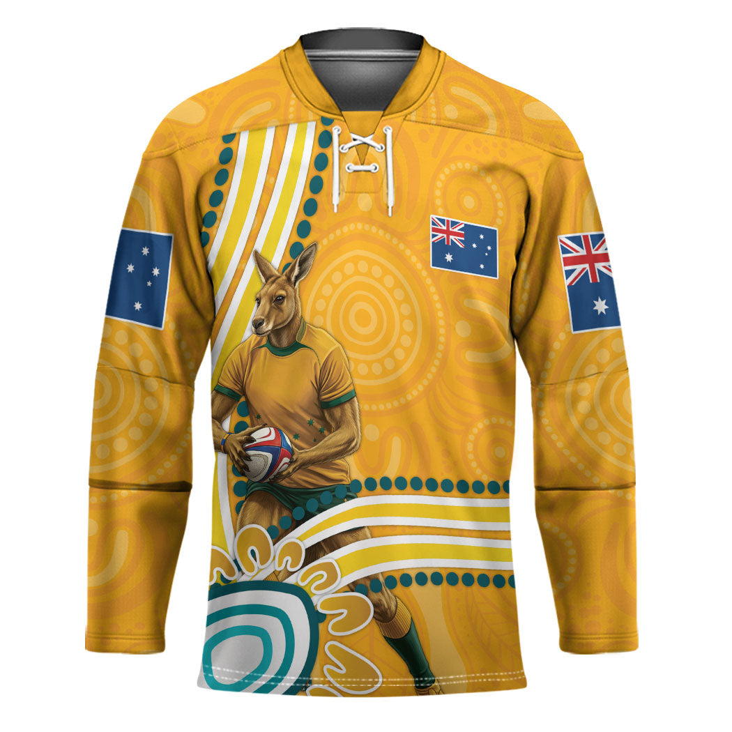Personalised Australian Rugby Wallabies Hockey Jersey Aboriginal Art Kangaroo Player Design