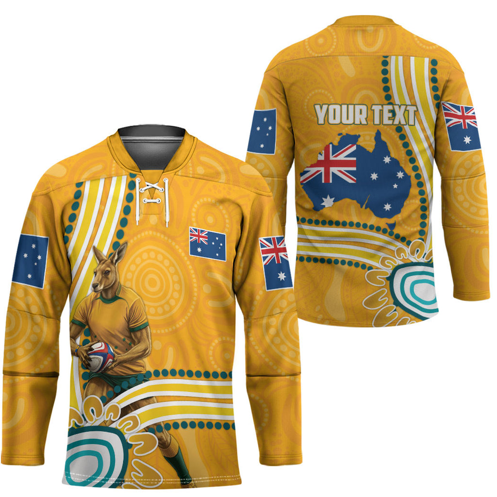 Personalised Australian Rugby Wallabies Hockey Jersey Aboriginal Art Kangaroo Player Design