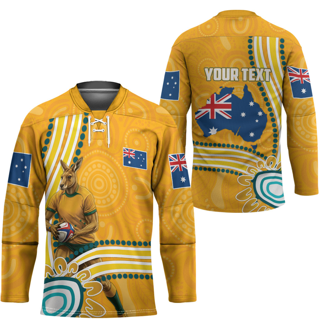 Personalised Australian Rugby Wallabies Hockey Jersey Aboriginal Art Kangaroo Player Design