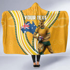 Personalised Australian Rugby Wallabies Hooded Blanket Aboriginal Art Kangaroo Player Design