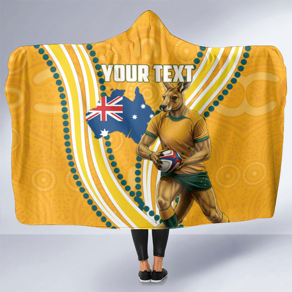 Personalised Australian Rugby Wallabies Hooded Blanket Aboriginal Art Kangaroo Player Design