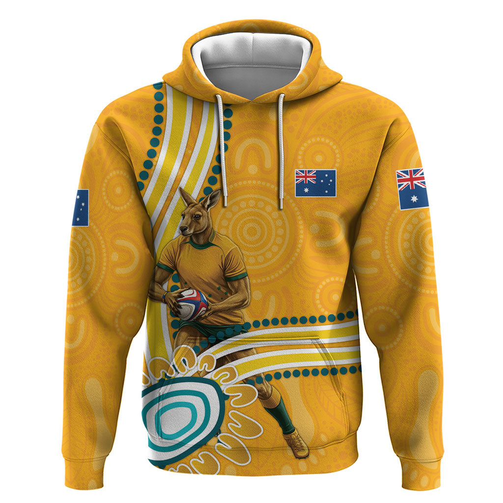 Personalised Australian Rugby Wallabies Hoodie Aboriginal Art Kangaroo Player Design