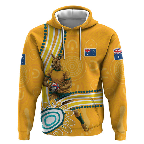 Personalised Australian Rugby Wallabies Hoodie Aboriginal Art Kangaroo Player Design