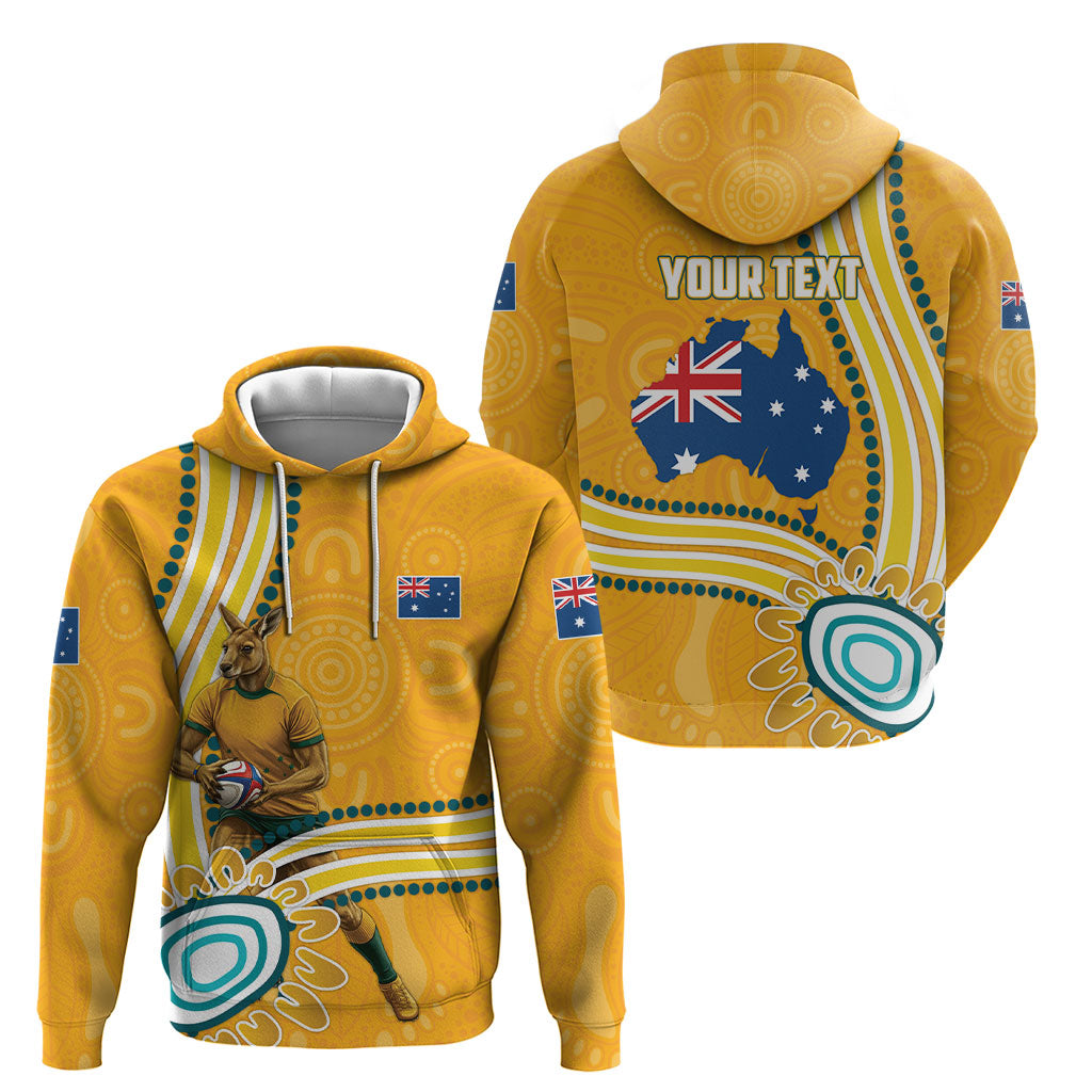 Personalised Australian Rugby Wallabies Hoodie Aboriginal Art Kangaroo Player Design