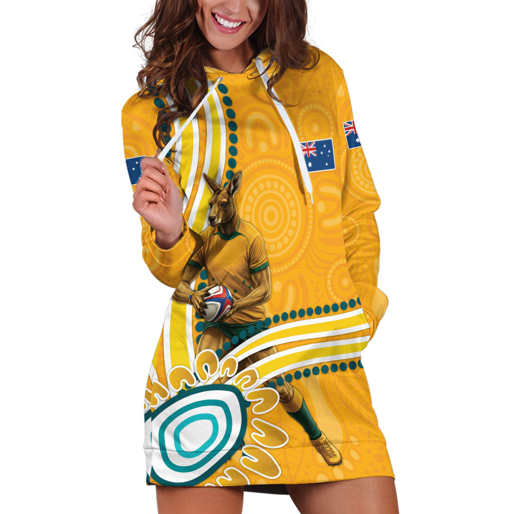 Personalised Australian Rugby Wallabies Hoodie Dress Aboriginal Art Kangaroo Player Design