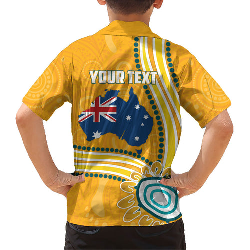 Personalised Australian Rugby Wallabies Kid Hawaiian Shirt Aboriginal Art Kangaroo Player Design