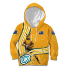 Personalised Australian Rugby Wallabies Kid Hoodie Aboriginal Art Kangaroo Player Design