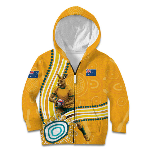 Personalised Australian Rugby Wallabies Kid Hoodie Aboriginal Art Kangaroo Player Design