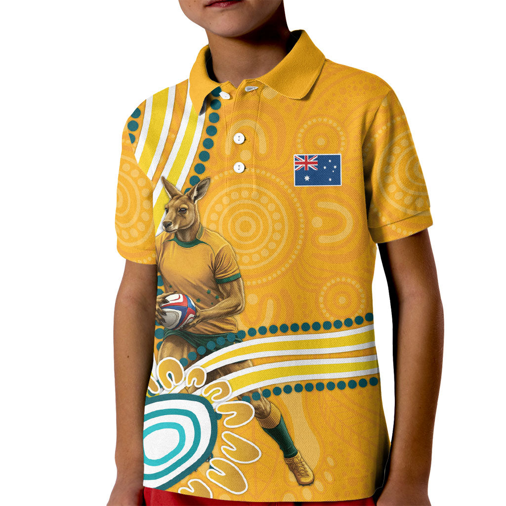 Personalised Australian Rugby Wallabies Kid Polo Shirt Aboriginal Art Kangaroo Player Design