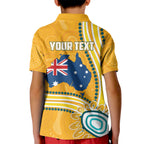 Personalised Australian Rugby Wallabies Kid Polo Shirt Aboriginal Art Kangaroo Player Design