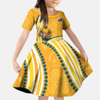 Personalised Australian Rugby Wallabies Kid Short Sleeve Dress Aboriginal Art Kangaroo Player Design