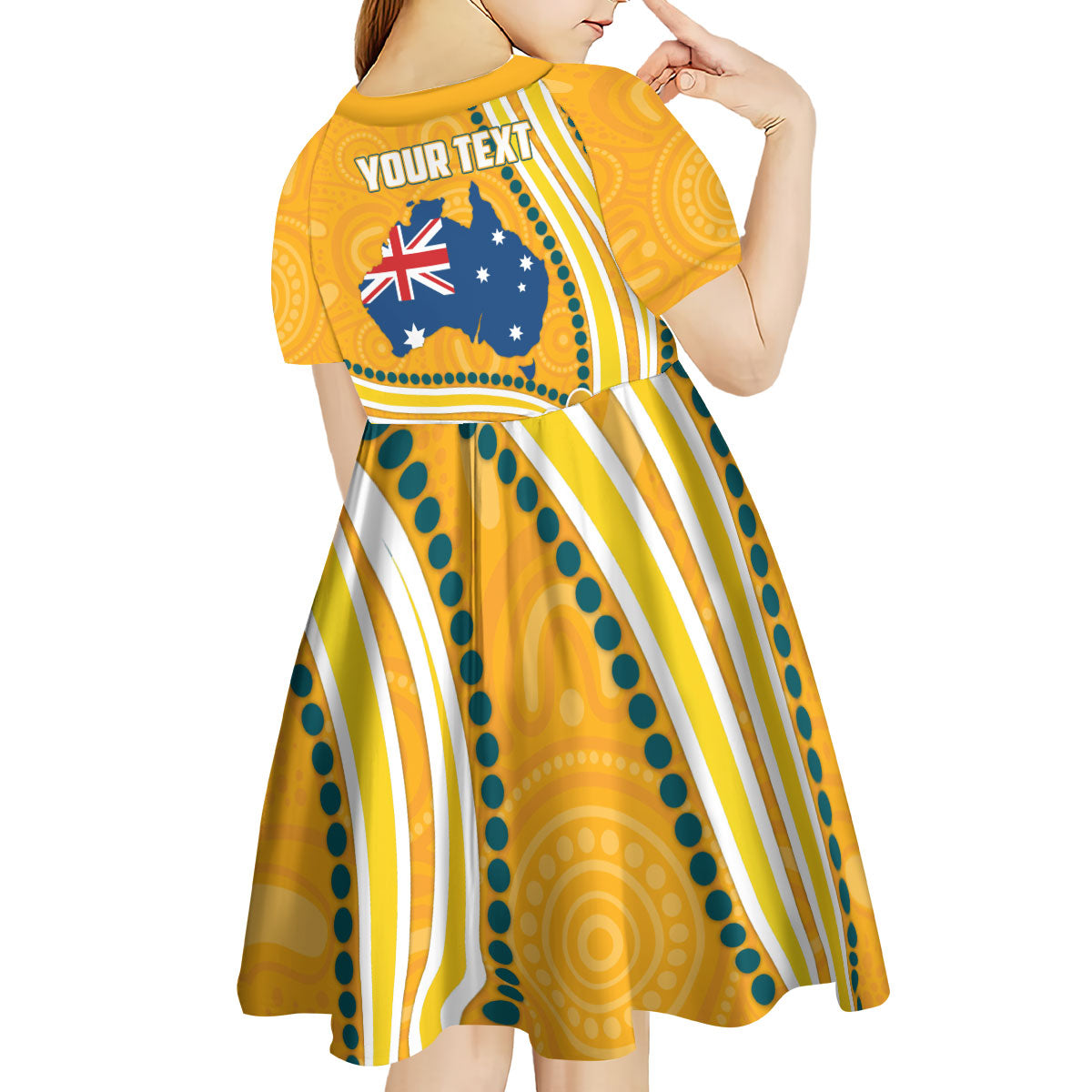 Personalised Australian Rugby Wallabies Kid Short Sleeve Dress Aboriginal Art Kangaroo Player Design