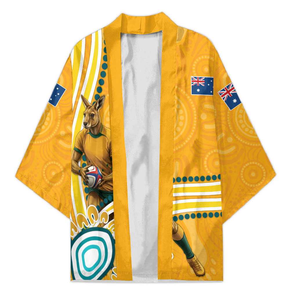 Personalised Australian Rugby Wallabies Kimono Aboriginal Art Kangaroo Player Design