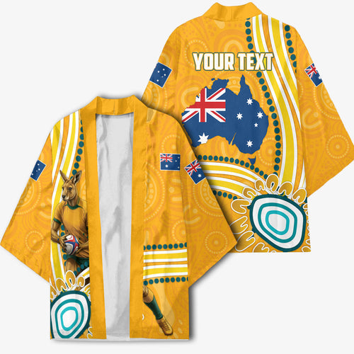 Personalised Australian Rugby Wallabies Kimono Aboriginal Art Kangaroo Player Design