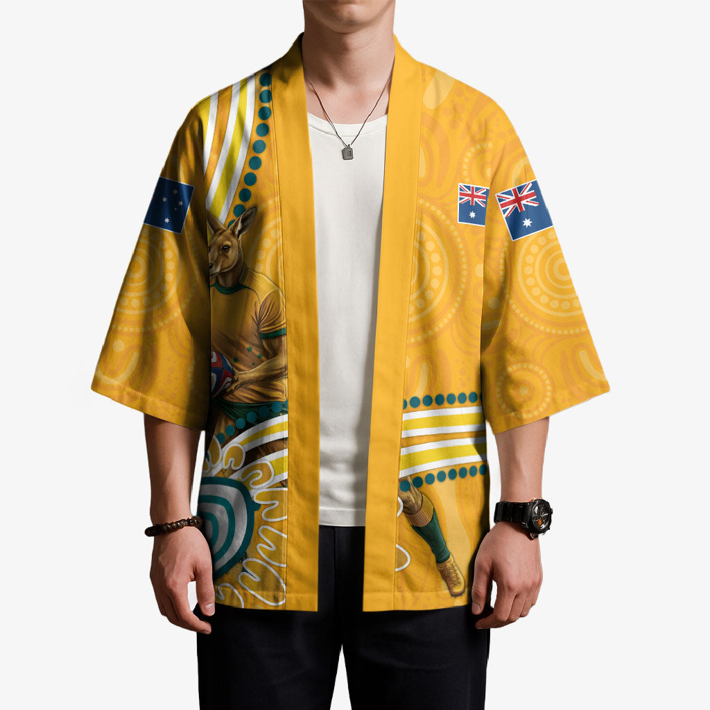 Personalised Australian Rugby Wallabies Kimono Aboriginal Art Kangaroo Player Design