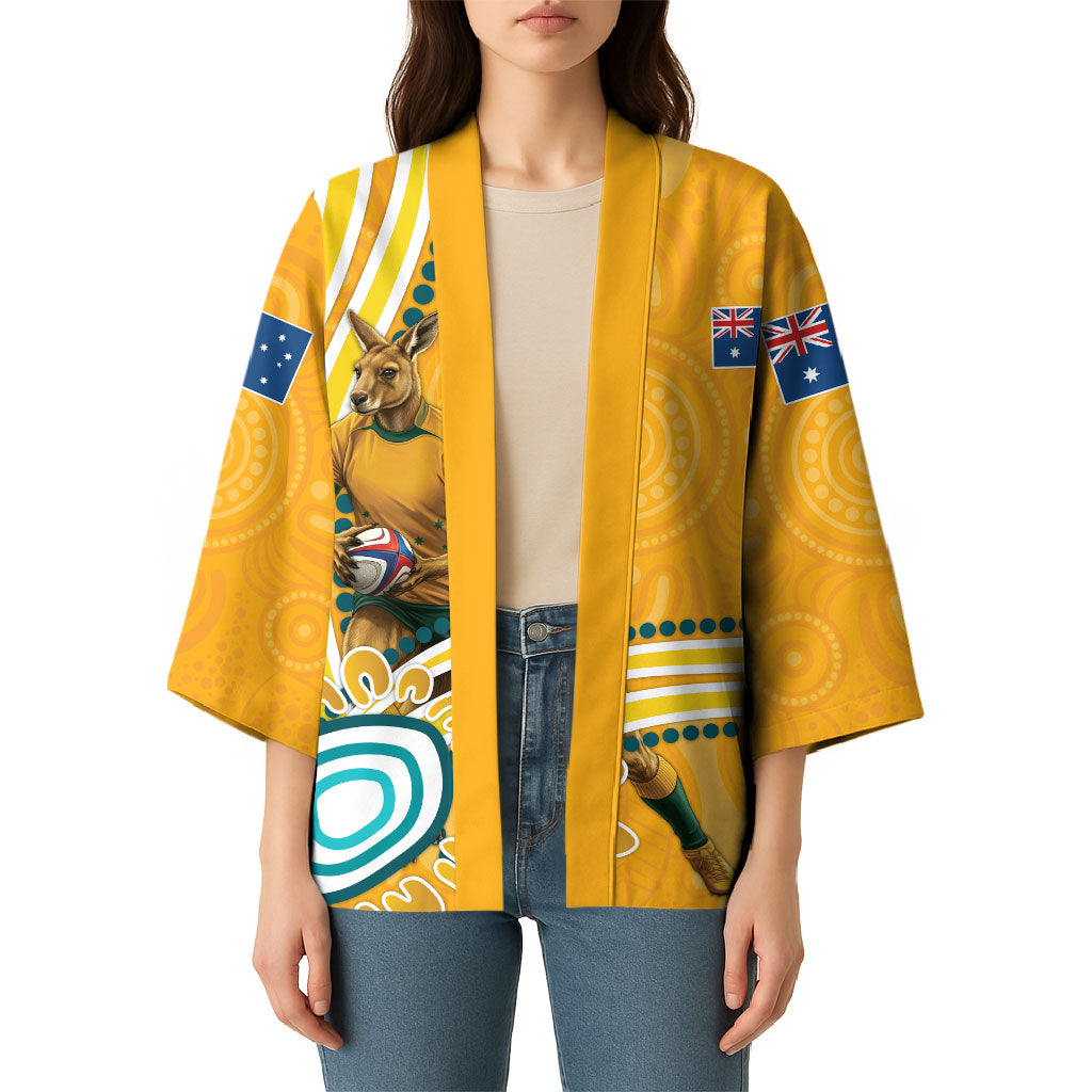 Personalised Australian Rugby Wallabies Kimono Aboriginal Art Kangaroo Player Design