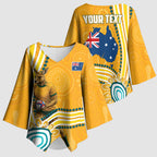 Personalised Australian Rugby Wallabies Kimono Sleeve Blouse Aboriginal Art Kangaroo Player Design