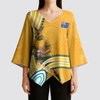 Personalised Australian Rugby Wallabies Kimono Sleeve Blouse Aboriginal Art Kangaroo Player Design