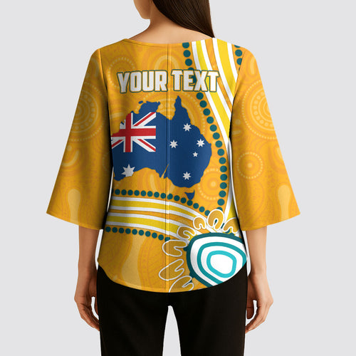 Personalised Australian Rugby Wallabies Kimono Sleeve Blouse Aboriginal Art Kangaroo Player Design