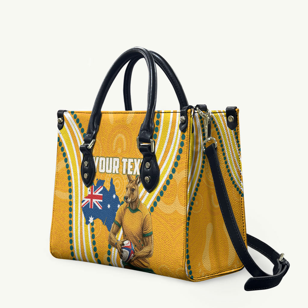 Personalised Australian Rugby Wallabies Leather Bag Aboriginal Art Kangaroo Player Design