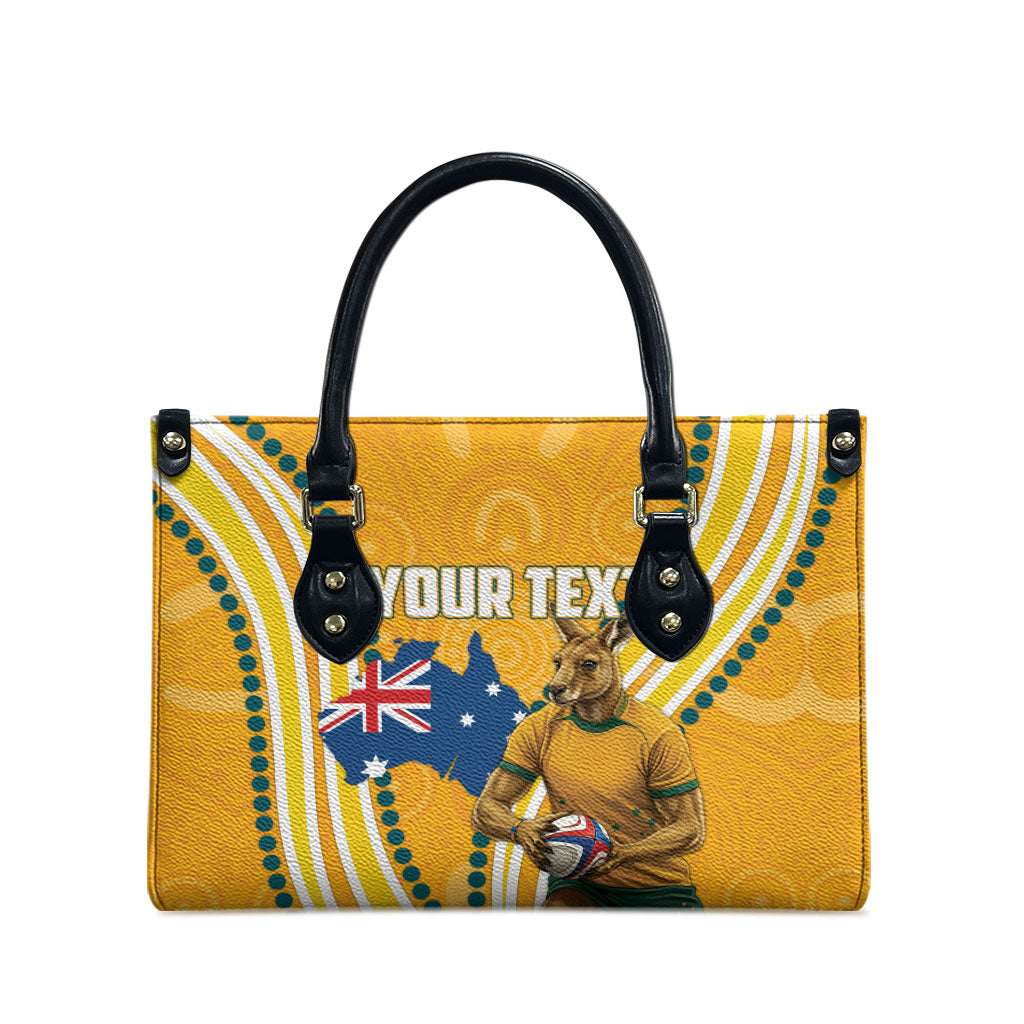 Personalised Australian Rugby Wallabies Leather Bag Aboriginal Art Kangaroo Player Design