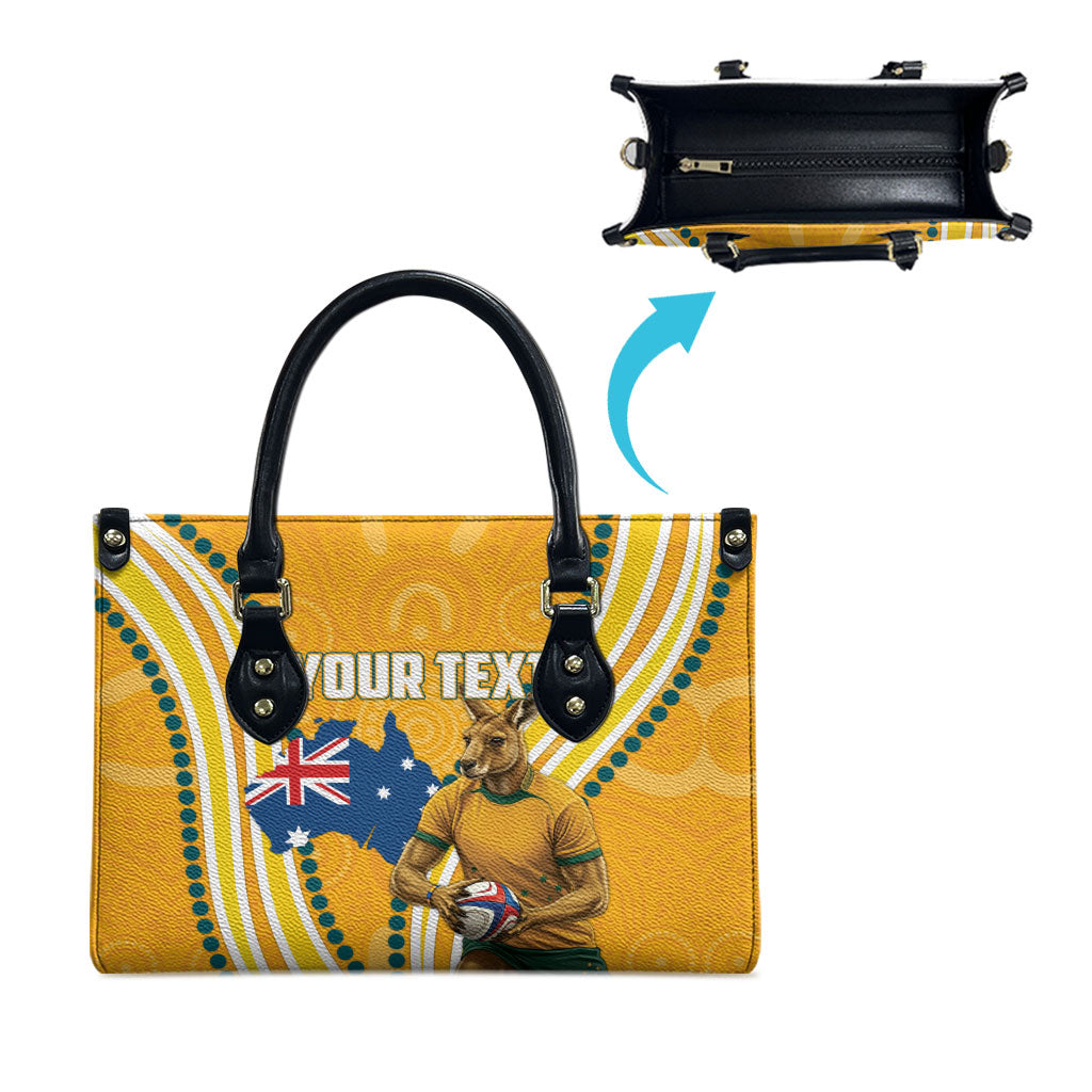 Personalised Australian Rugby Wallabies Leather Bag Aboriginal Art Kangaroo Player Design