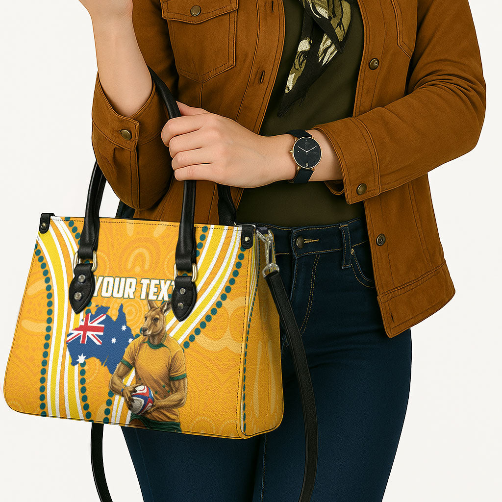 Personalised Australian Rugby Wallabies Leather Bag Aboriginal Art Kangaroo Player Design