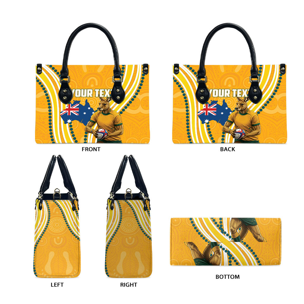 Personalised Australian Rugby Wallabies Leather Bag Aboriginal Art Kangaroo Player Design