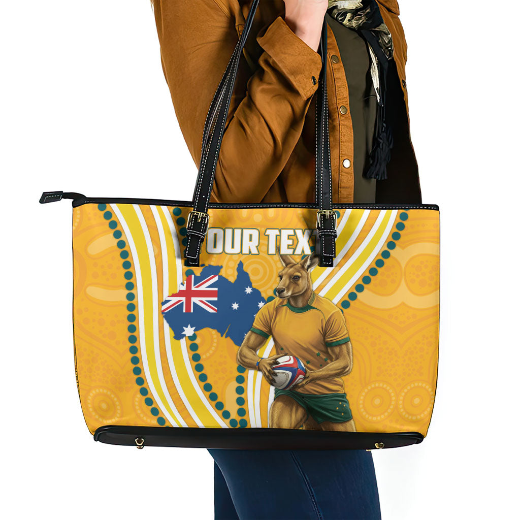 Personalised Australian Rugby Wallabies Leather Tote Bag Aboriginal Art Kangaroo Player Design