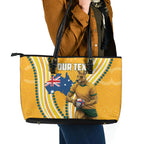 Personalised Australian Rugby Wallabies Leather Tote Bag Aboriginal Art Kangaroo Player Design